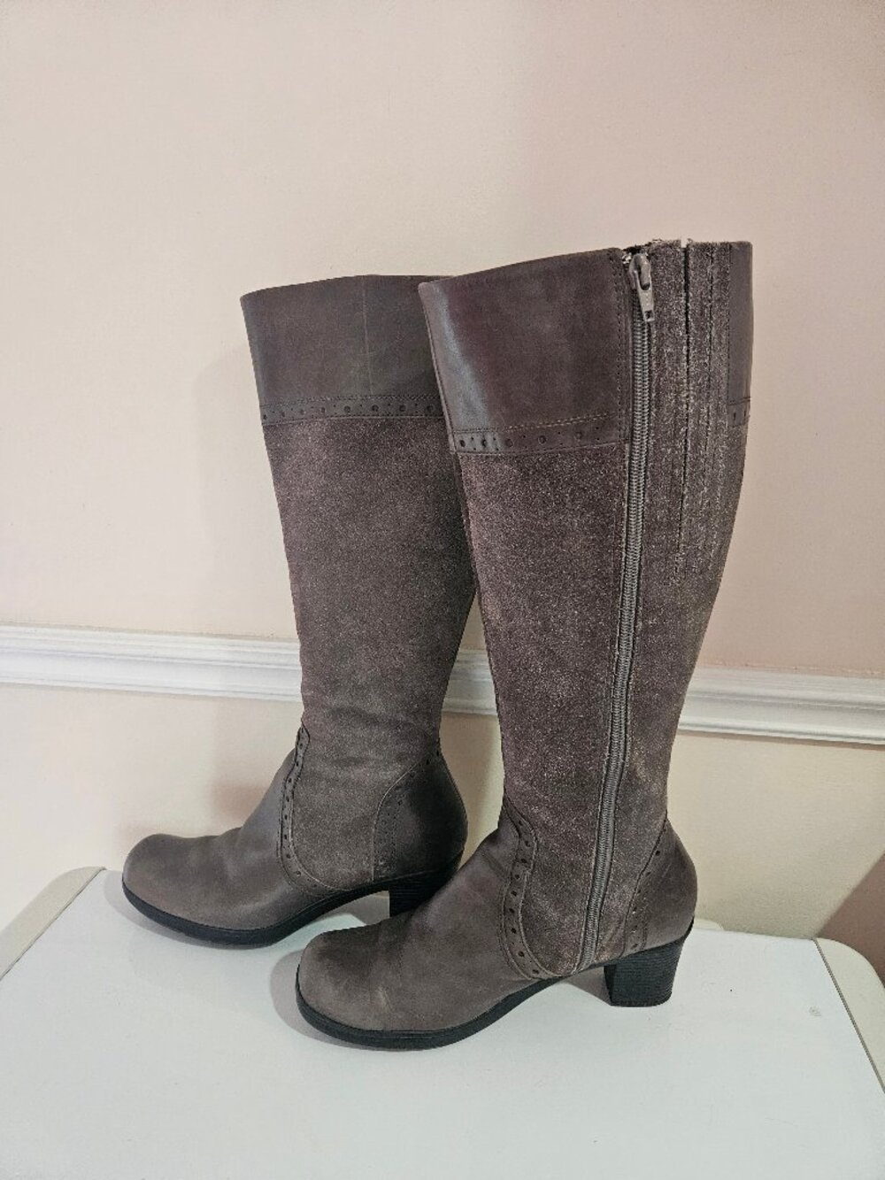 Clarks Wider Calf Dream Regal Leather and Suede Knee High Boots